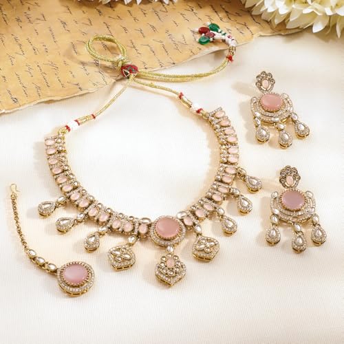 Image of Rubans AD Zircon Bridal Bold Statement Necklace Set Stylish