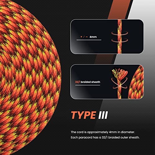 Abma Cord Paracord 620 lbs 4mm 9 Strands 100% Nylon 30M - Fireball, Multi Color-fireball, 30 Meters - Image 4