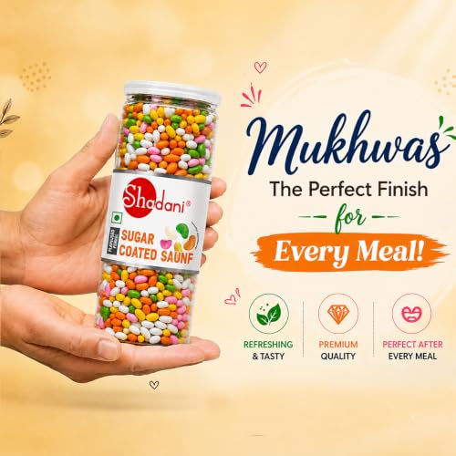 Image of Shadani Sugar Coated Saunf (Can Of 270g), Colourful Mouth Fresheners | After Meal Saunf Mukhwas | Colorful Aromatic Fennel Seed | Sweet Crunchy Fennel Mouth Freshener | Colorful After-Meal Indian Snack (2)