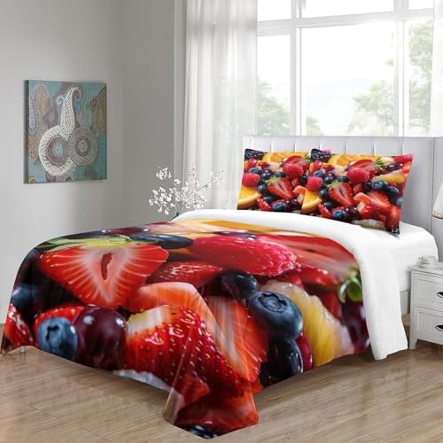 Housses couette avec 2 taies d'oreiller fruits microfibre douce lit double 220x240