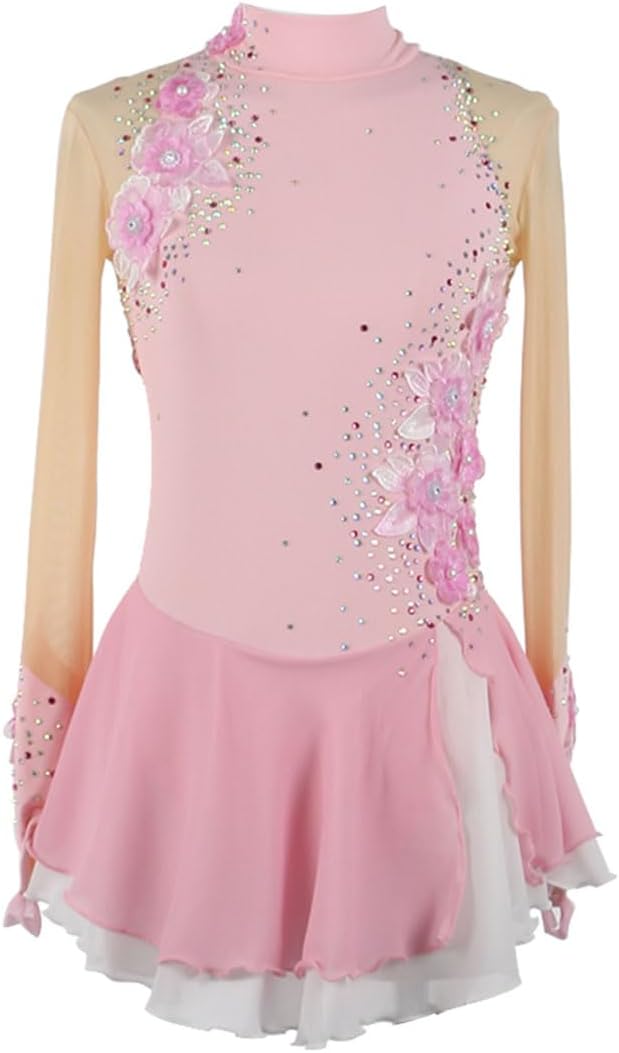 Ladies Professional Figure Skating Competition Dresses Women Long Sleeves Rhinestones Gymnastics Leotard