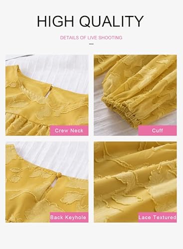 Dokotoo Women Lace Patchwork Babydoll Plus Size Tops Long Lantern Sleeve Fashion Crewneck Blouses Casual Loose Flowy Summer Shirts Yellow Xx-Large #TOP2