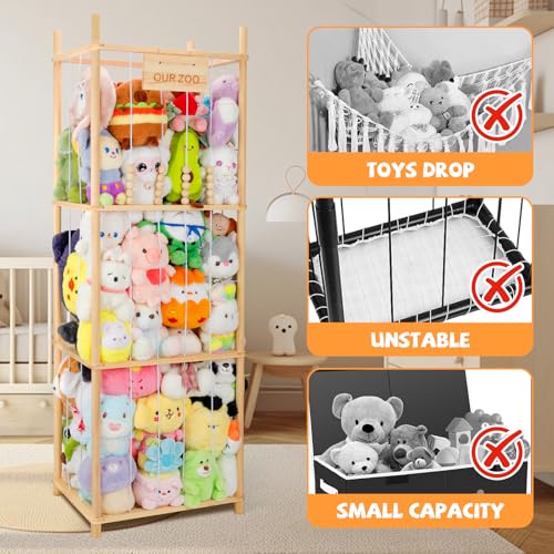 Kuscheltier Aufbewahrung Holz Stofftier Aufbewahrung Plüschtier Aufbewahrungs aus Massivholz Große Kapazität für Babyzimmer Wohnzimmer Schlafzimmer Kuscheltieraufbewahrung Kuscheltier Zoo 146x50x40cm