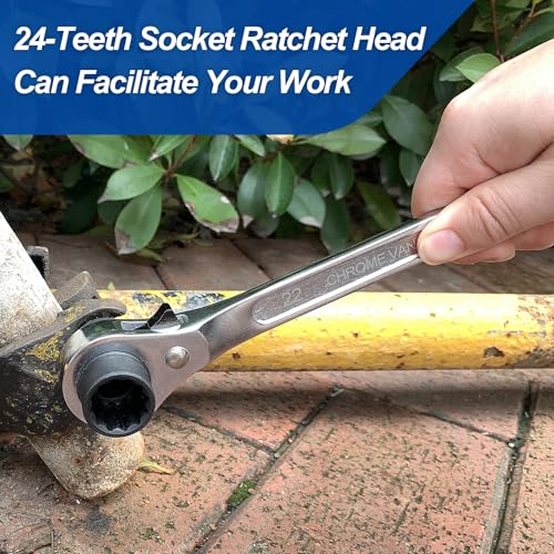 Image of DAKCOS 19mmx22mm OR 3 /4 inchx7 /8 inch 12 Point Double Ended Socket Ratcheting Podger Scaffold Spud Wrench,Silver