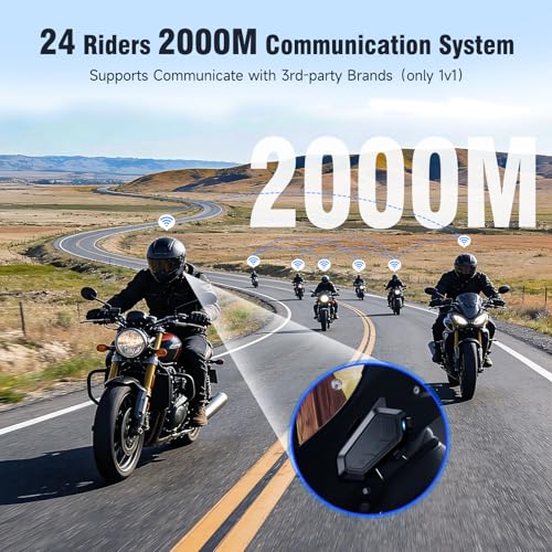 Image of EDYELL V1 Motorcycle Bluetooth Headset,24 Riders 2Km Helmet Communication System with Music Sharing,IPX6 Waterproof Motorcycle Helmet Speaker,Noise Cancellation,2 Type Mics,Compatible with All Helmets