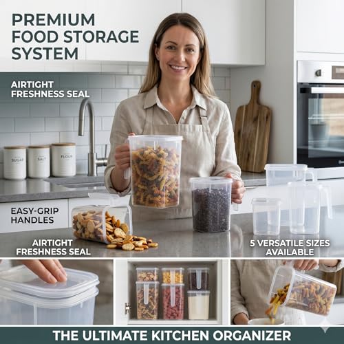 Image of HomeWiz Airtight Kitchen Storage Box with Handle 1000ml Pack of 6 | Food Grade BPA-Free Kitchen Jars | Storage & Containers Set | Container Set for Pulses |Unbreakable Plastic Container Set|Multi-Use