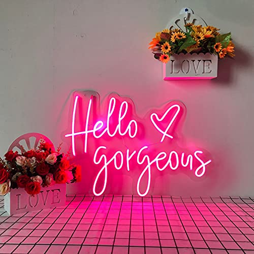Image of Hello Gorgeous Neon Sign Light Wall Art Gifts, Neon Decor for Home, Bar, Pub, Club, Rave, Apartment, Party, Christmas