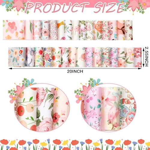 Ganeen 100 Pcs Pink Floral Quilting Fabric Roll 2. 56 Inch Fabric Squares Jelly Patchwork Precut Strips Bundles for Holiday Materials Craft DIY Sewing Cloths
