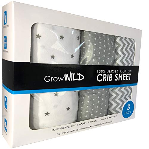 Grow Wild Premium Crib Sheets 3 Pack | Jersey Cotton Fitted Sheets
