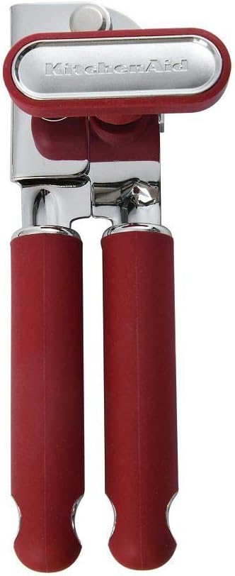 Classic Multifunction Can Opener and Bottle Opener Easy to Use, Razor Sharp Stainless Steel Cutting Wheel, Soft Ergonomic Handles, Soft Red