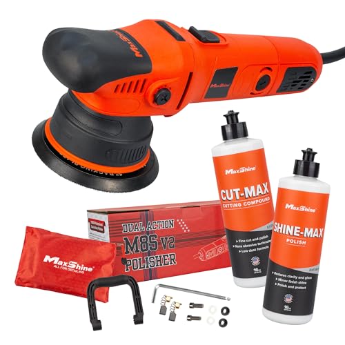 Image of Maxshine 3-Piece M8S V2 Dual Action Polisher & 16oz Cut & Polish Detailing Kit - 8mm Throw Random Orbital Buffer, 1000W, 5″ Backing Plate 6-Speed - Car, Truck, SUV & Boat Paint Correction