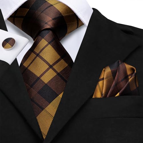 Image of Hi-Tie Mens 70inches Tie Set Extra Long Necktie for Men Cufflinks Handkerchief Big Tall Men Business Wedding