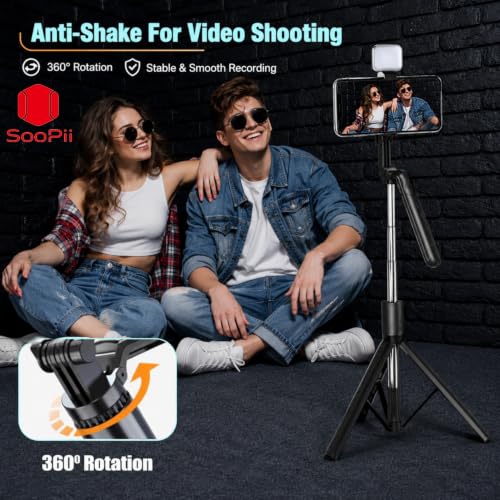 Image of 3-in-1 Bluetooth Selfie Stick Tripod with Wireless Remote & Fill Light | Foldable & 170 cm Extendable Mobile Stand for Vlogging, Reels, Zoom | Compatible with Android & iPhone Smartphones