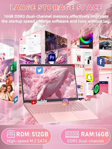 Image of 16 inch Rose Gold Laptop Computer for Students & Business | 16GB RAM 512GB SSD, 1920x1200 FHD IPS, 6500Y up to 3.4GHz, Backlit Keyboard & Fingerprint, USB-C Fast Charging, Win 11 Pro