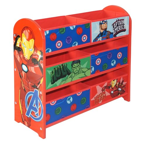 Marvel Avengers Meuble de rangement pour jouets : 6 boîtes de rangement pour chambre à coucher – Fabriqué en bois/tissu/métal – Assemblage et nettoyage...