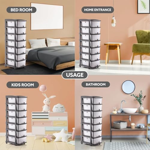 Image of TEKCOOL Plastic Drawer Organizer Self Standard Rectangular Multi Purpose Modular Drawer System Large Chest of Drawer Organizer for Home Office,Product Dimension When assembeled (7XL, Grey hex);