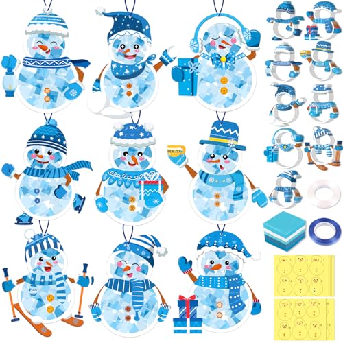 Renbuzhu 42PCS Winter Crafts Bulk: Snowman Paper Suncatchers DIY Kit for Christmas Holiday Activities Decorations Window Stained Glass Effect Art Ornaments