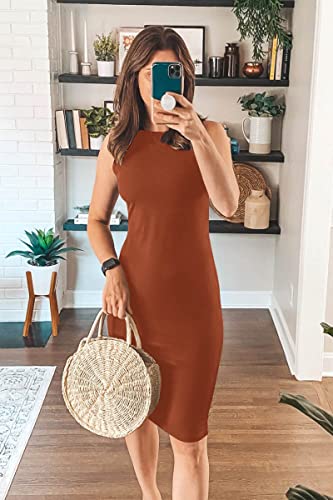 Image of PRETTYGARDEN Women's Summer Ribbed Bodycon Midi Dresses | Soft Stretchy Knit, Sleeveless Tank Dress, Slim Fitted, Elegant Spring Outfit for Work, Vacation Travel, Date Night, Party