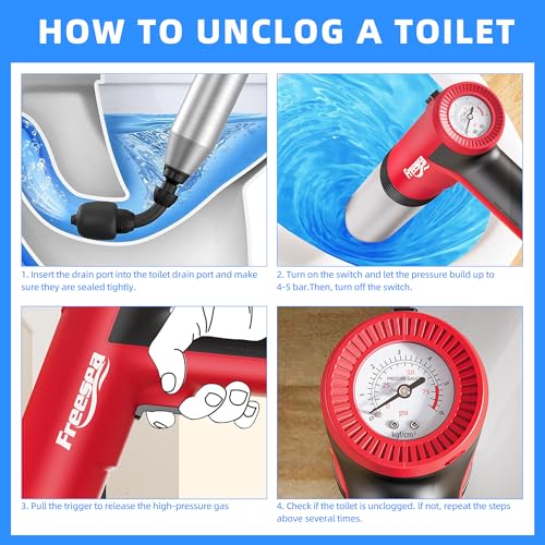 Image of FREESEA Electric Toilet Plunger Blaster: High Pressure Toilet Plungers for Bathroom Heavy Duty Declogger Toilet Snake Drain Clog Remover Air Unclogger Tool Unclogging for Sink Floor Kitchen Clogged