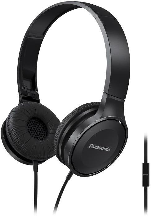 Panasonic Lightweight Foldable Headphones with Microphone, Call Controller and 3.9 ft Audio Cord Compatible with iPhone, BlackBerry, Android - RP-HF100M-K - On-Ear Headphones (Black)