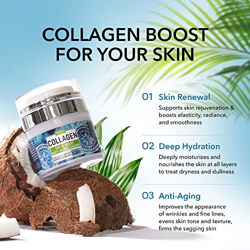 Face Moisturizer Collagen Cream - Anti Aging Night Cream - Made In Usa - Neck & Décolleté Cream With Retinol & Hyaluronic Acid - Wrinkle Cream To Clean, Moisturize & Protect Your Skin - 1.7Oz #TOP1