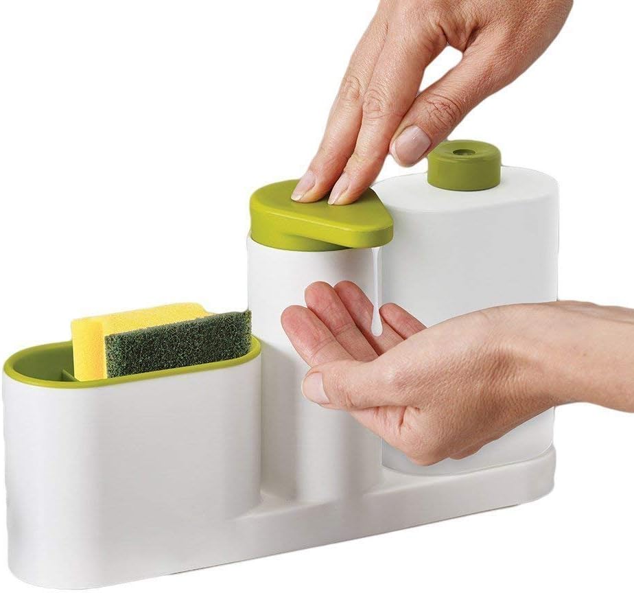 NETXE 3 Section Sink Organizer for Bathroom and Kitchen,Sink Tidy Set Household Items - 2 Containers and a Sponge Brush Holder