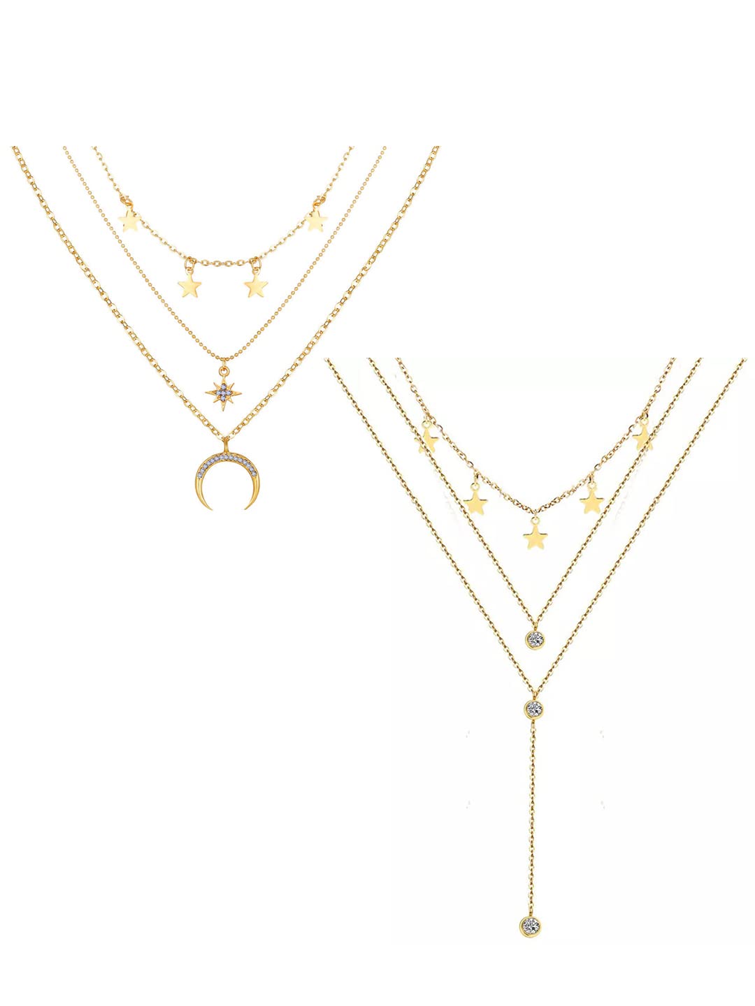vembley Pack Of 2 Pretty Gold Plated layered Studded Pendant Necklace for Women and Girls-picture-29