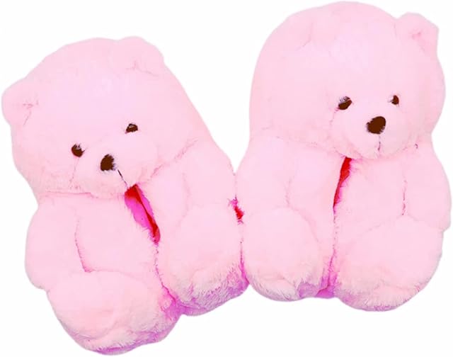 eBoutik - Fluffy, Soft & Cute Plush Teddy Bear Slippers - Cute Novelty Footwear - Perfect for Valentines & Birthdays (Baby Pink - UK Adult 3/4)