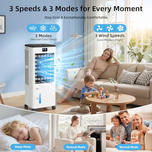 Portable Air Conditioners, Evaporative Air Cooler with Remote & LED Display, 120° Oscillation, 12H Timer, 3 Speeds & 4 Modes, 60W Energy-Efficient, Windowless Swamp Cooler for Bedroom Office Garage by ZEUDRJK - Used condition - Image 4