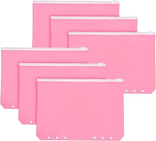 PATIKIL A5 Binder Pocket,6 Pack 6 Holes Zipper Binder Pink Pouch | Pouch Budget Stuffing Envelopes Clear Storage Pocket Waterproof for Budget Planning Loose Leaf Bags, Transparent Zip