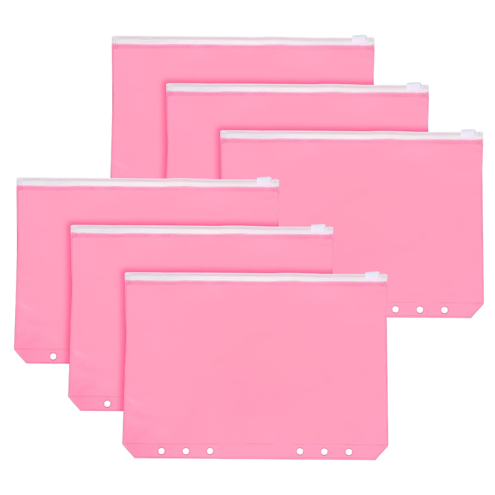 PATIKIL A5 Binder Pocket, 6 Pack 6 Holes Zipper Binder Pouch Budget Stuffing Envelopes Clear Storage Pocket Waterproof for Budget Planning Loose Leaf Bags, Transparent Zip/Pink Pouch