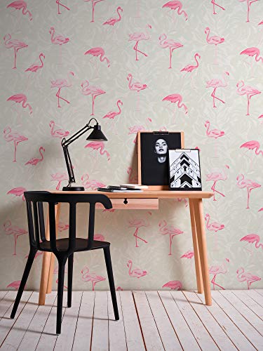 A.S. Création vliesbehang Club Tropicana behang met flamingo's 10,05 m x 0,53 m crème roze wit Made in Germany 359801… - Image 6