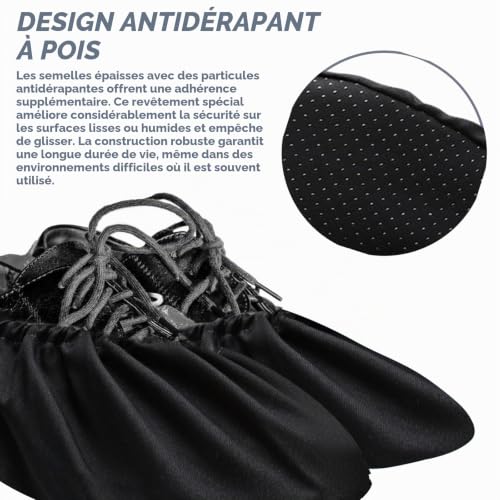 GOEDCH Surchaussures Antidérapantes: 10 Paires Surchaussures Lavable, Couvre-Chaussures Réutilisables Impermeable, Couvre-Chaussures Élastique Anti-Poussière pour Maison(36-44 Code Noir) – vue 4