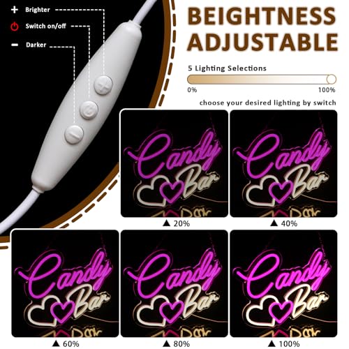 Image of Candy Bar Neon Sign for Wall Decor, 15.4 inch x 11.8 inch Led Signs for Business, USB Dimmable Sweet Bar Neon Lights for Candy Shop Snack Store Home Wedding Party Decoration Wall Art