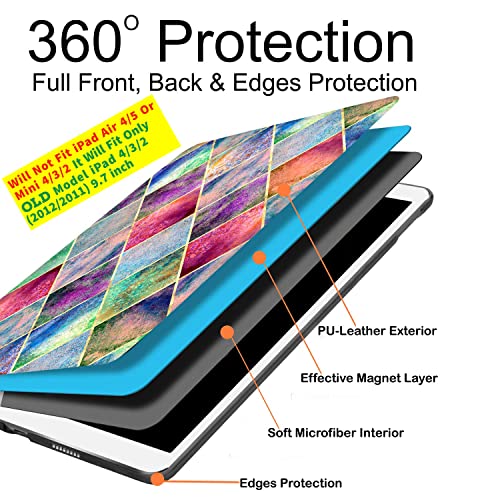 Image of DuraSafe Cases for iPad 2nd 2011 3rd 4th Gen 2012-9.7 [iPad 4 iPad 3 iPad 2 Old Model ] A1458 A1416 A1395 MC705HN /A MD328HN /A Ultra Slim Printed Smart PU Leather Flip Folio Book Cover - Diamond Grid