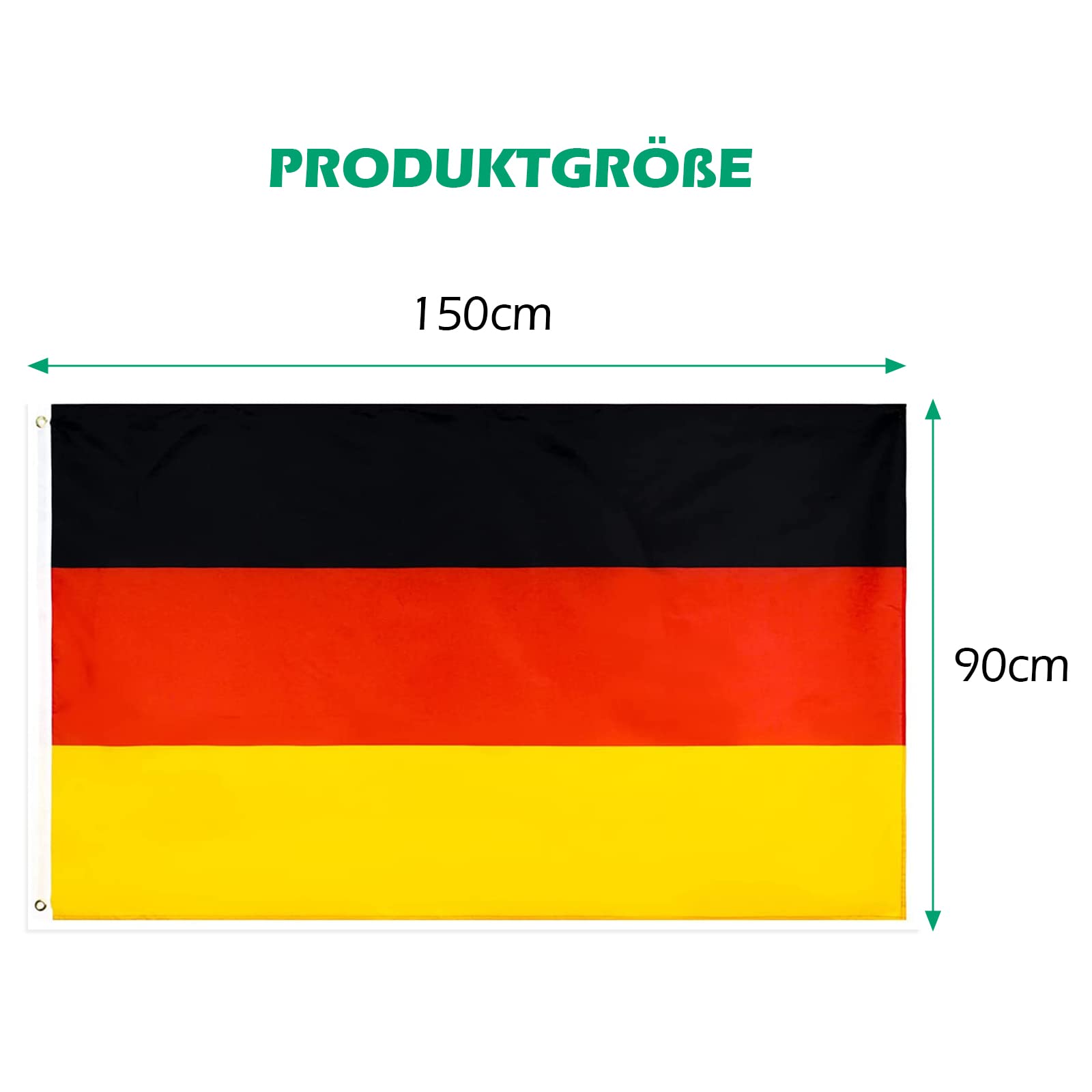 Grande Bandiera Della Germania 90x150 Cm – Poliestere 150D – Con Doppi Punti E Occhielli In Ottone – Per Interni/Esterni, Eventi Sportivi