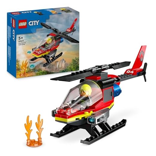LEGO City Fire Rescue Helicopter Toy for 5 Plus Year Old Boys & Girls, Vehicle Building Set with Firefighter Pilot Minifigure, Imaginative Play Gift for Kids 60411