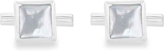 Tuscany Silver Gemelli in argento sterling per uomo con madreperla quadrata 12mm x 12mm