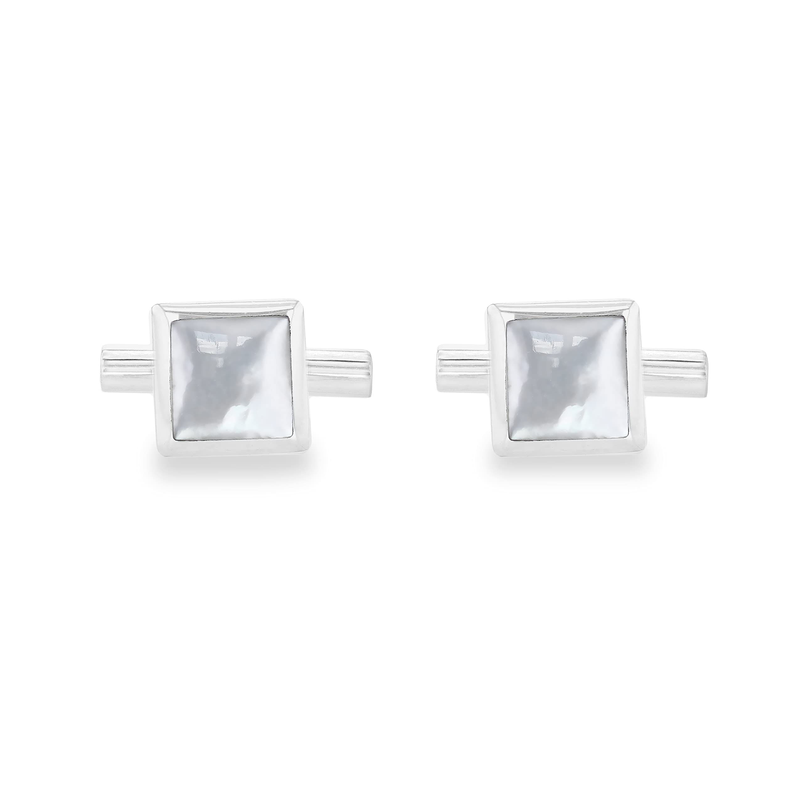 Tuscany Silver Gemelli in argento sterling per uomo con madreperla quadrata 12mm x 12mm