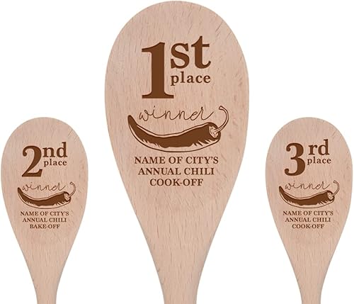 Juego de 3 cucharas de cocina de 14 pulgadas, grabado personalizado en Estados Unidos, utensilios de cocina de madera, premios de fiesta (chile)