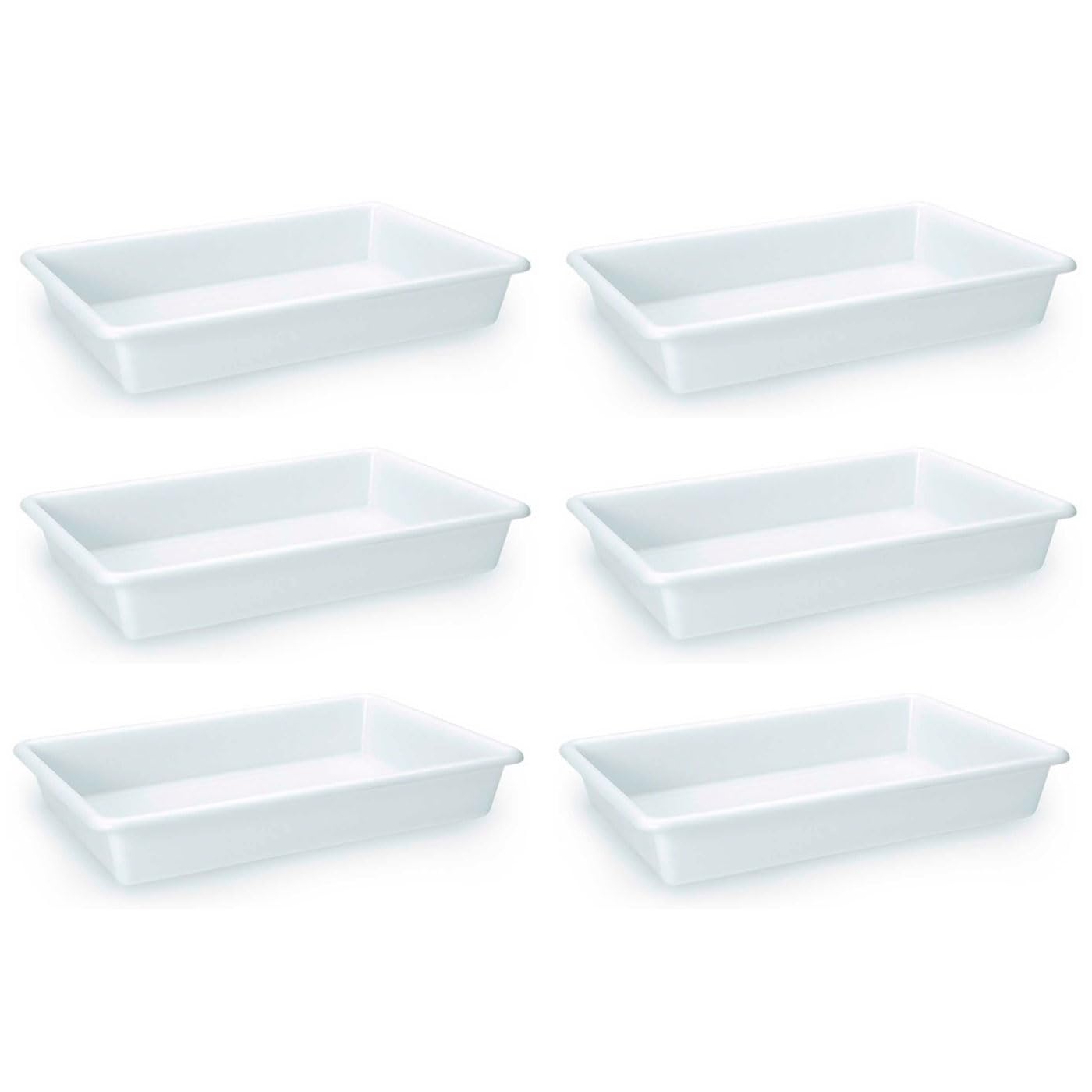 Acan Tradineur - Pack de 6 bandejas frigoríficas de Almacenamiento, plástico, Reutilizables, Servir Comida, Aperitivos, Fabricado en España - 9 litros - 48,5 x 33 x 8 cm – Blanco