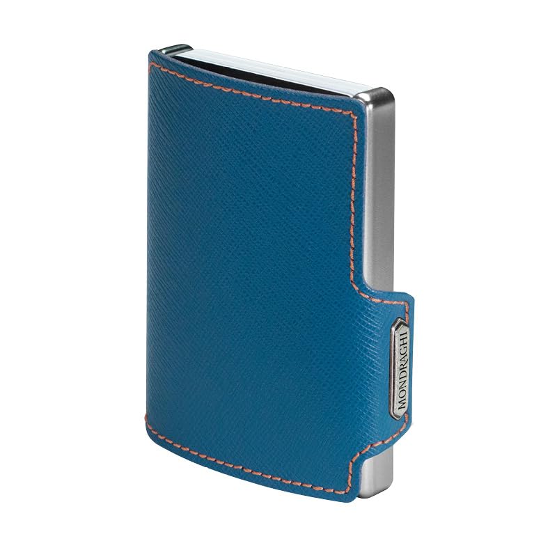  MONDRAGHI Miniwallet vera pelle leggero e slim per carte banconote monete e documenti per uomini e donne blu minimalist