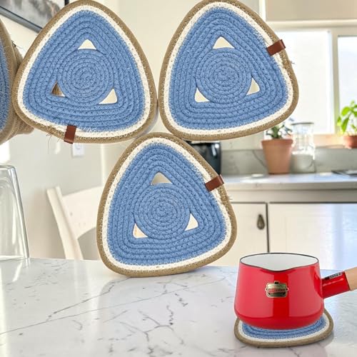 Image of SereneHomes Triangular Trivets for Hot Pots - Dining Table Accessories | Heat Resistant Pads & Kitchen Slab Mats | Set of 3 Fancy Kitchen Coaster (Blue. 20 cm)