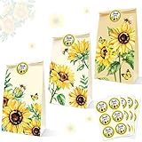 24 Pack Sunflower Candy Bags with Thank You Stickers Fall Rustic Goody Treat Bags Summer Sunshine...