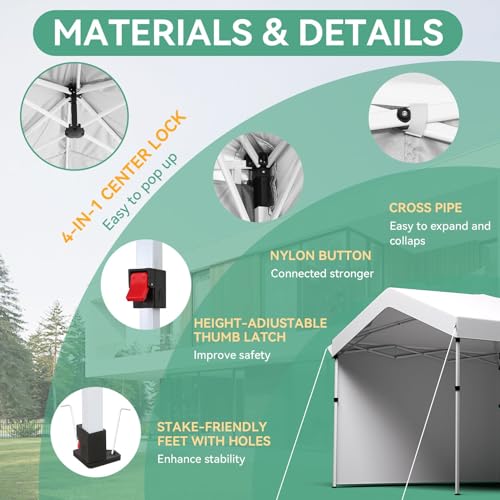 COBIZI Carpa Plegable 3x3m, Carpa Garaje Emergentes de un Solo Toque con 1 Paredes Laterales Impermeable Protección UV, Cenadores para Jardin Fiestas Camping Playa Pergolas (3 por 3m Blanco) - imagen 5
