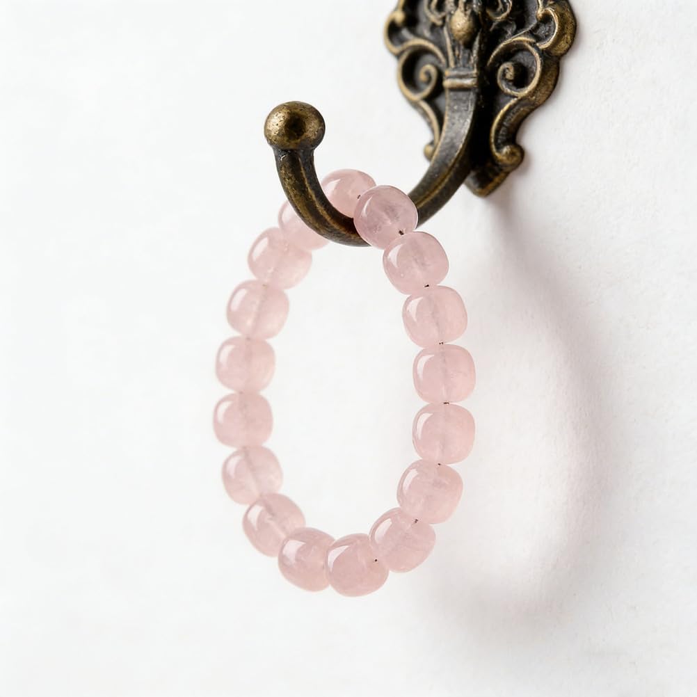 Bracciale con Perline quadrate di Quarzo Rosa, Braccialetti Naturali Fatti a Mano Bracciale Elasticizzato con Pietre preziose Rosa Naturali per l'energia positiva dell'amore