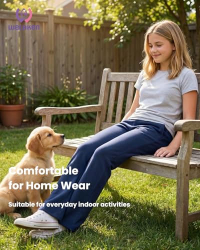 Image of WELAKEN Girls Sweatpants for Casual & Athletic - Kids Flared Pants Bell-Bottom Trousers with Pockets