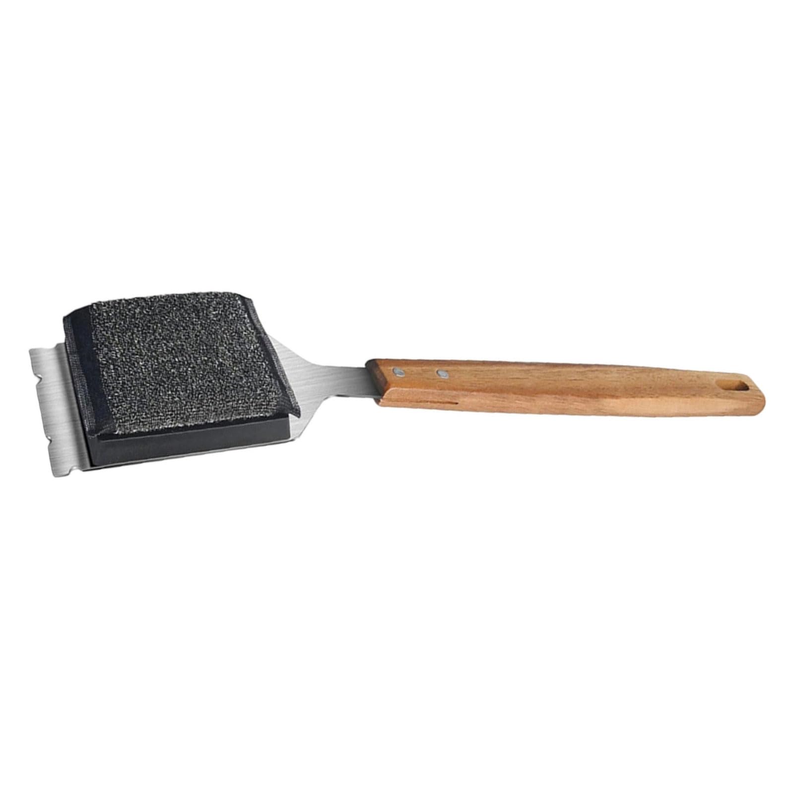 WEILWH Wooden Handle Steel Wire Sponge Scrubber for Grills Grates Heavy Duty Scouring Pad Barbecue Cleaning Brush Nonslip Grip Wooden Handle Grilling Brush Steel Scraper