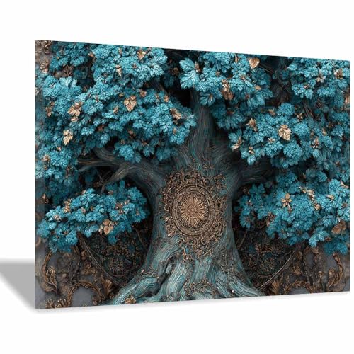 Tableau salon arbre de vie bleu : grande affiche murale abstraite 70x100