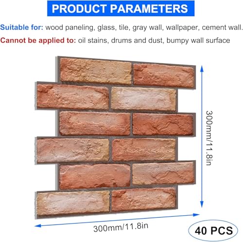 XMSZQU 40 Stück Tapete Wandverkleidung Steinoptik, 30×30 cm Wasserdichte PVC Steintapete, 3D Wandpaneele Steinoptik Selbstklebend, Wandpaneele füR Wandtür Schlafzimmer Küche